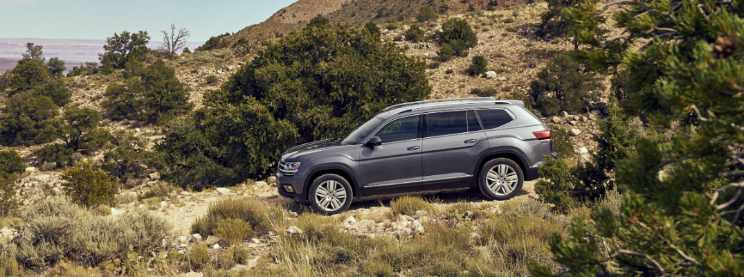 Gray-colored 2018 Volkswagen Atlas trekking in bushland terrain in western United States