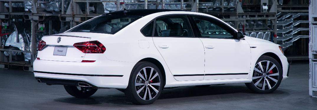 Rear View of White 2018 VW Passat GT