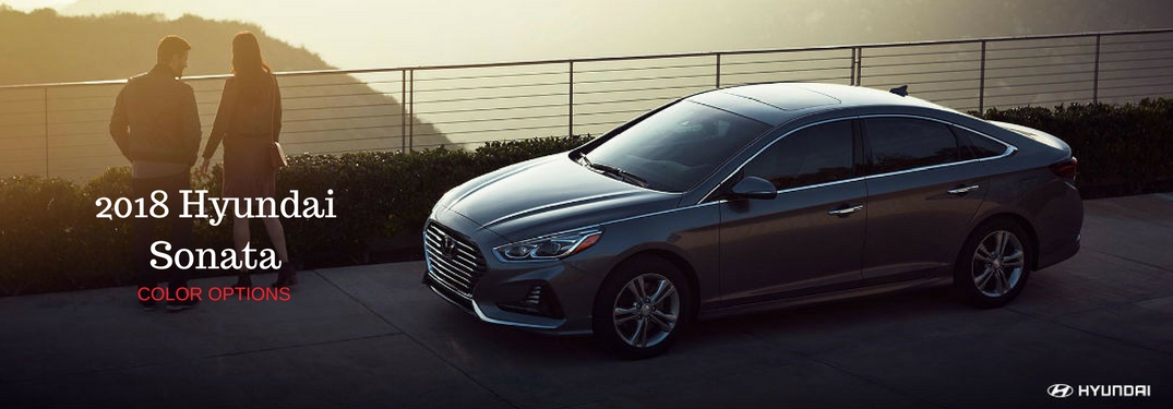 2018 Hyundai Sonata Color Options, text on a driver side exterior view of a gray 2018 Hyundai Sonata