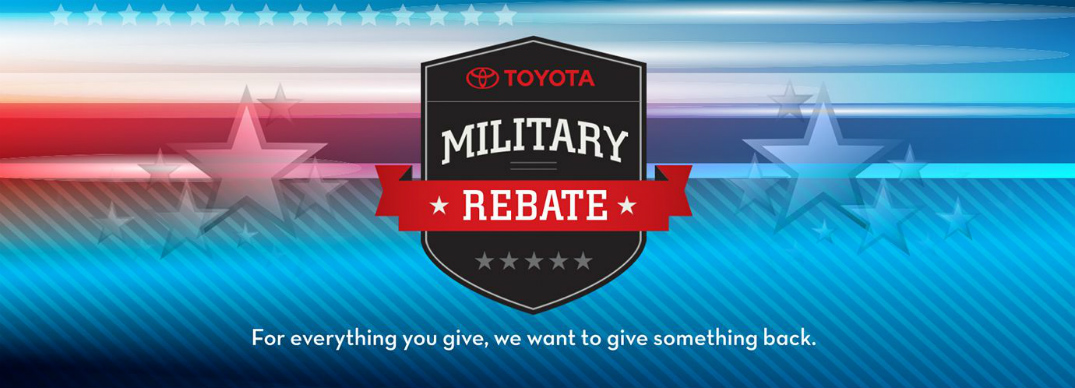 Toyota Military Rebate logo and red, white, and blue graphics