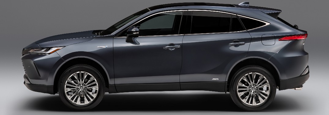 Side view of blue-grey 2021 Toyota Venza
