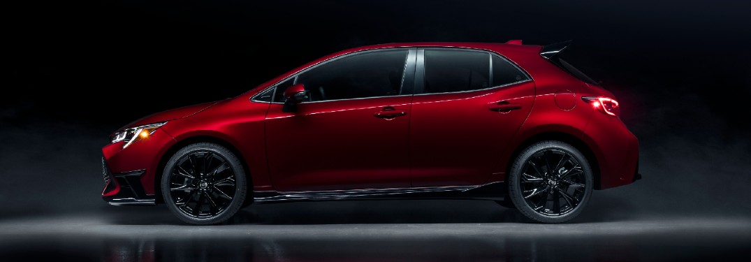 Side view of red 2021 Toyota Corolla Hatchback Special Edition