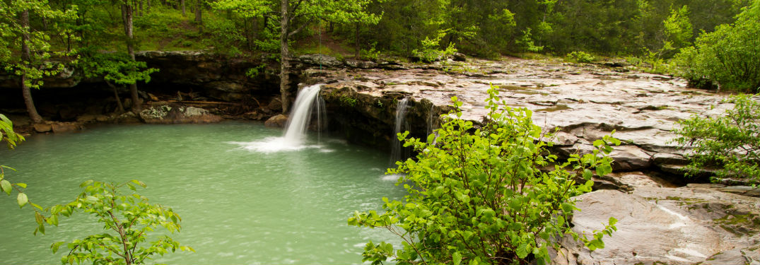 Waterfall with rock path