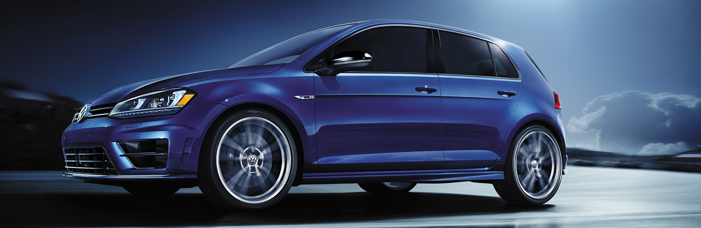 Blue 2018 Volkswagen Golf R Parked in the rain