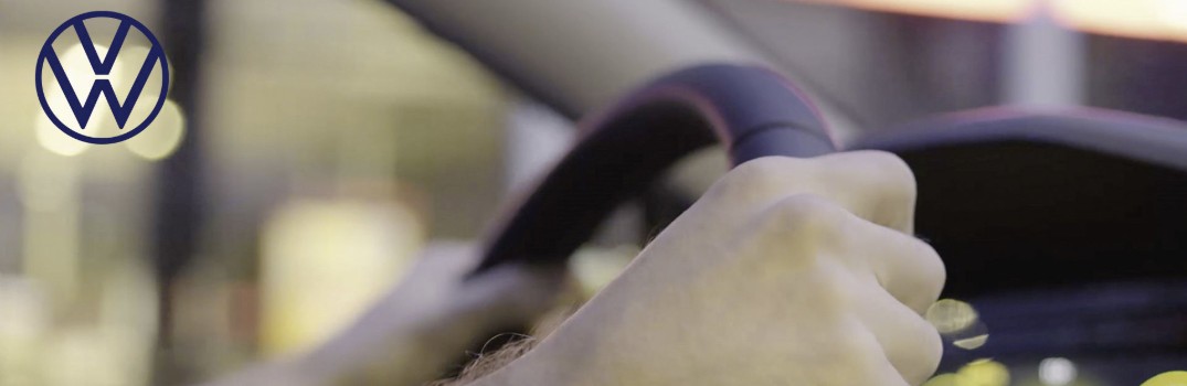 hands gripping the steering wheel in the 2020 Volkswagen Golf