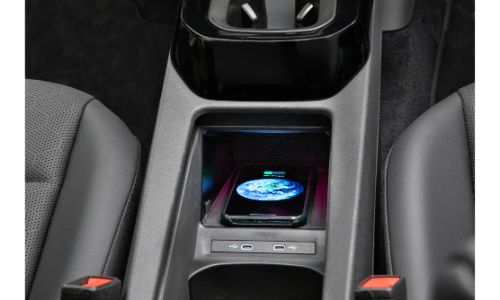 2020 Volkswagen ID.4 interior showing phone charger bay