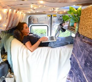 Woman living in the back of her Ford Transit Van