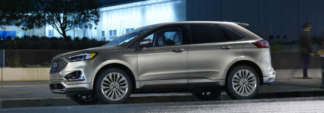 side view of a silver 2020 Ford Edge