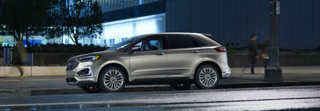 side view of a silver 2020 Ford Edge