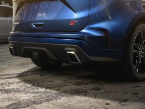 rear bumper of a blue 2020 Ford Edge