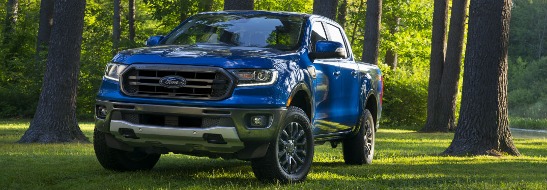 front view of a blue 2020 Ford Ranger