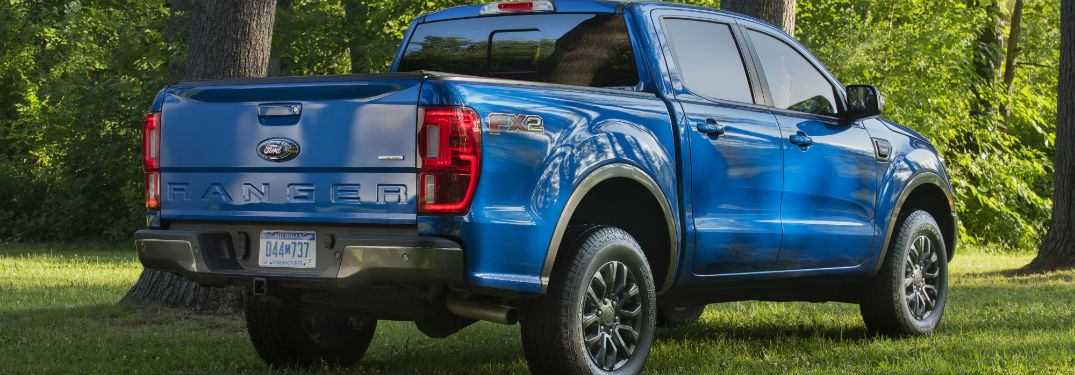 rear view of a blue 2020 Ford Ranger