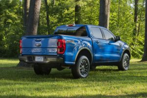 rear view of a blue 2020 Ford Ranger