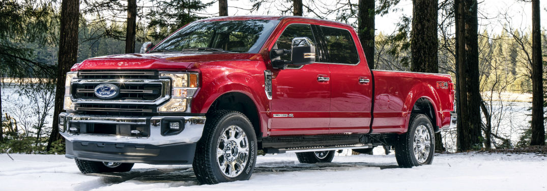 side view of a red 2020 Ford Super Duty