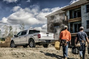 rear view of a silver 2020 Ford F-150 at a jobsite