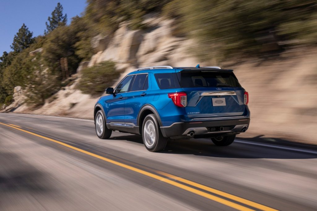 rear view of a blue 2020 Ford Explorer