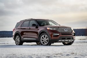 side view of a red 2020 Ford Explorer