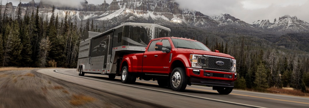 front view of a red 2020 Ford Super Duty