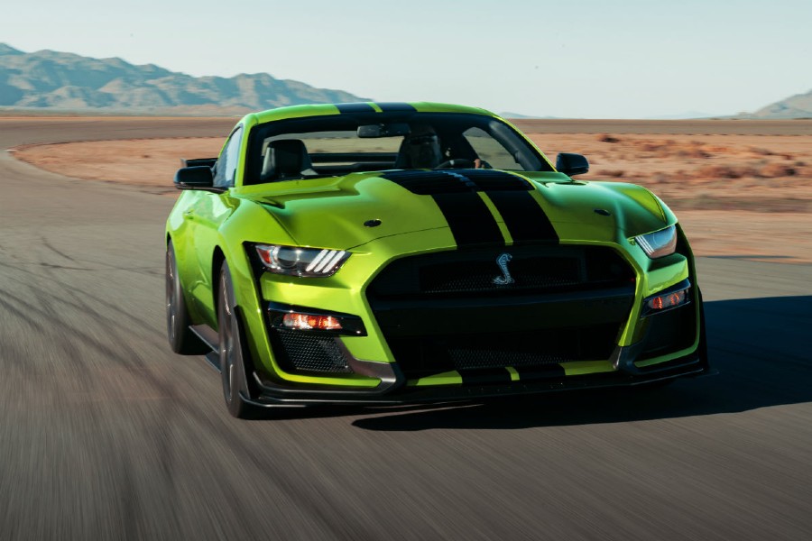 front view of a green 2020 Ford Mustang