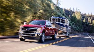 front view of a red 2020 Ford Super Duty