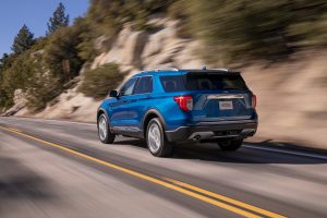 rear view of a blue 2020 Ford Explorer