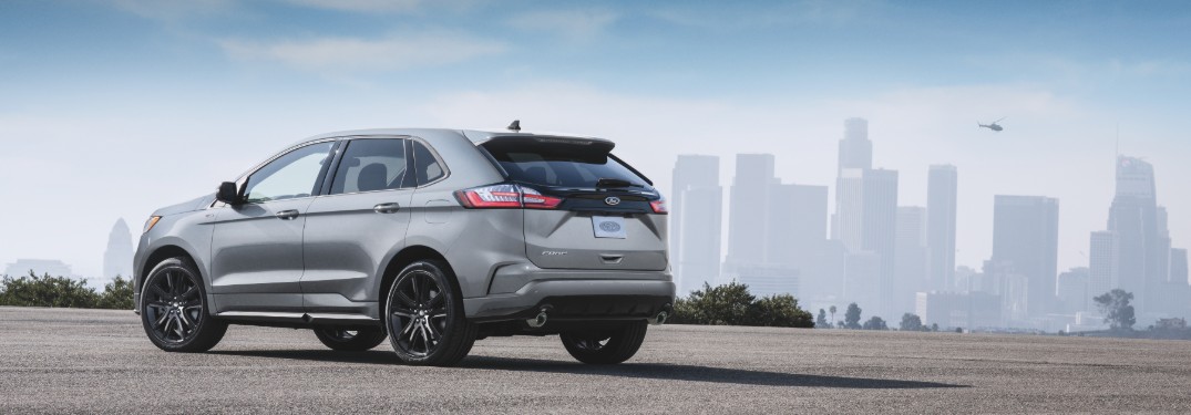 rear view of a silver 2020 Ford Edge ST-Line