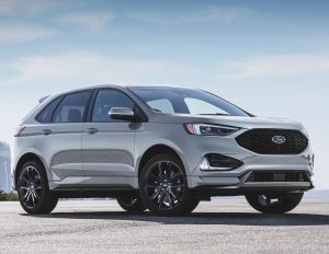 side view of a silver 2020 Ford Edge ST-Line