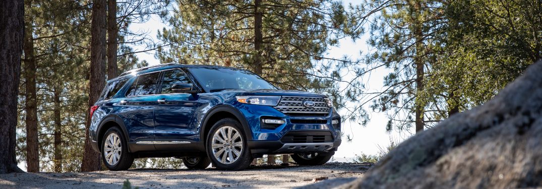 side view of a blue 2020 Ford Explorer