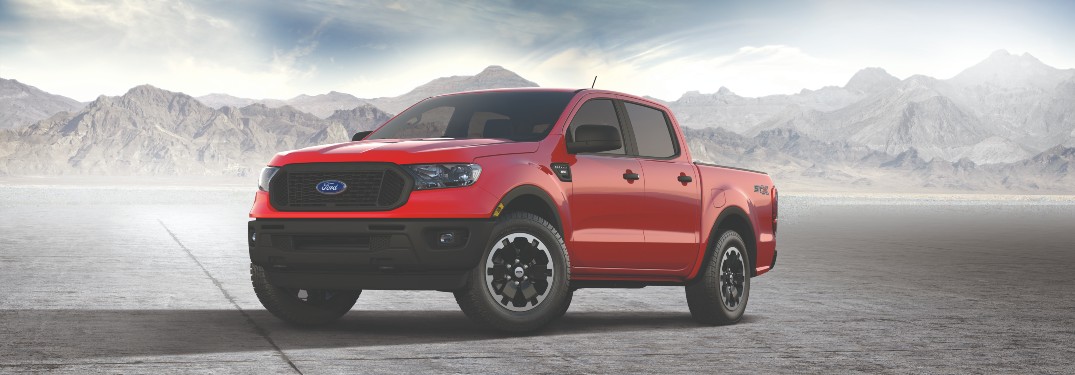 side view of a red 2021 Ford Ranger