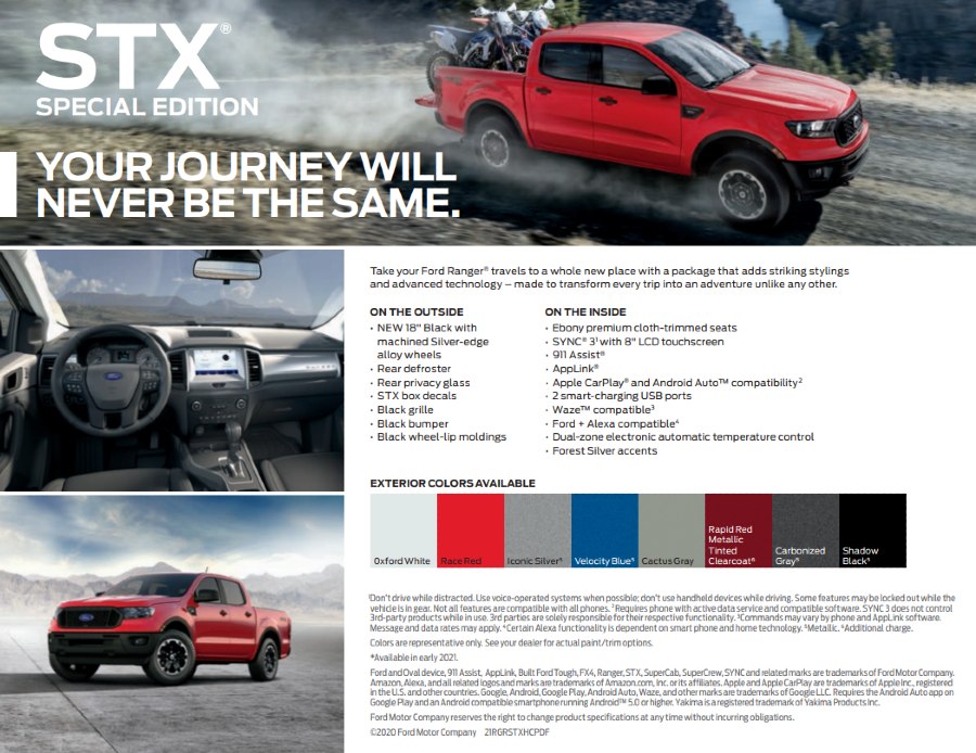 2021 Ford Ranger SXT Fact Sheet List