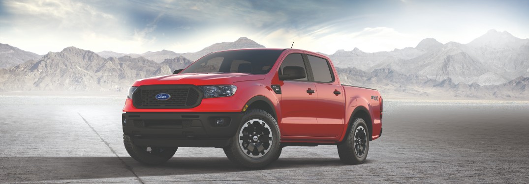 side view of a red 2021 Ford Ranger