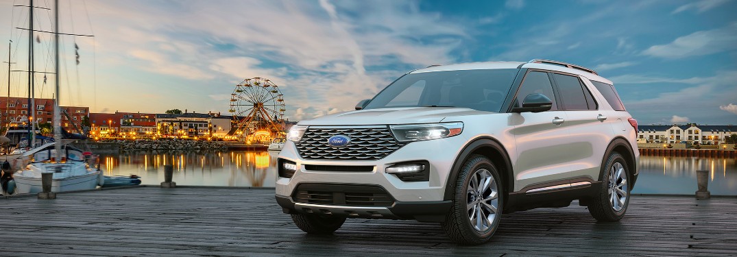 front view of a white 2021 Ford Explorer