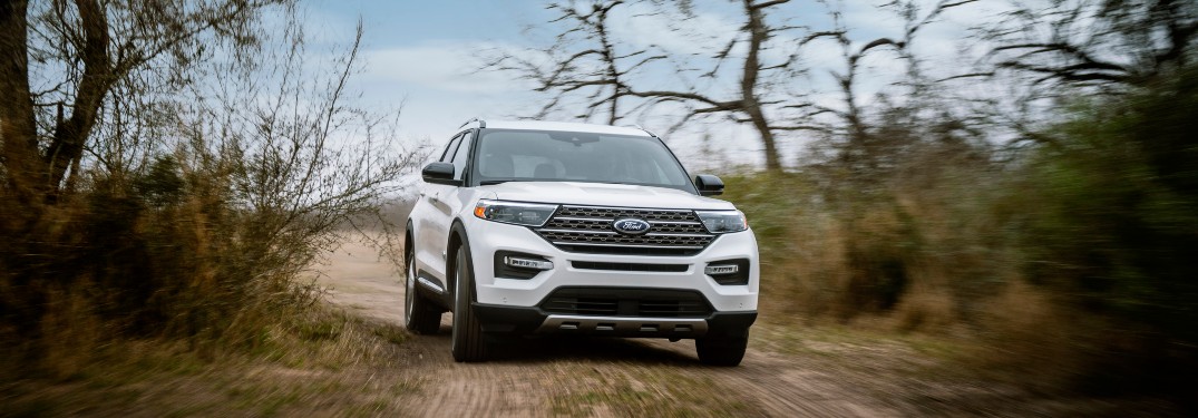 front view of a white 2021 Ford Explorer King Ranch