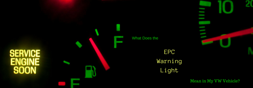 What does the EPC Warning Light mean in my VW vehicle, text on an image of a illuminated :check engine light" on a dashboard