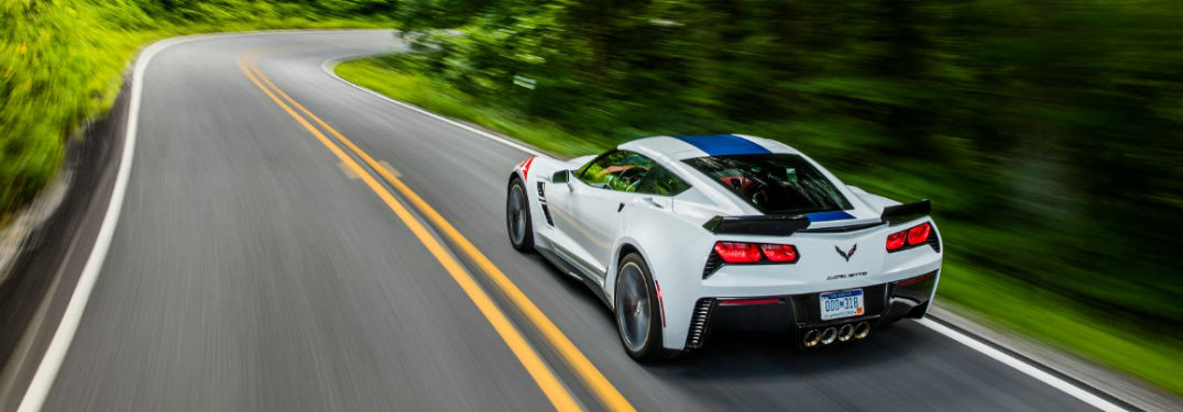 2018 Corvette Grand Sport Shot From Rear Driving Down Forest Road 2018 Corvette Grand Sport Shot From Rear Driving Down Forest Road