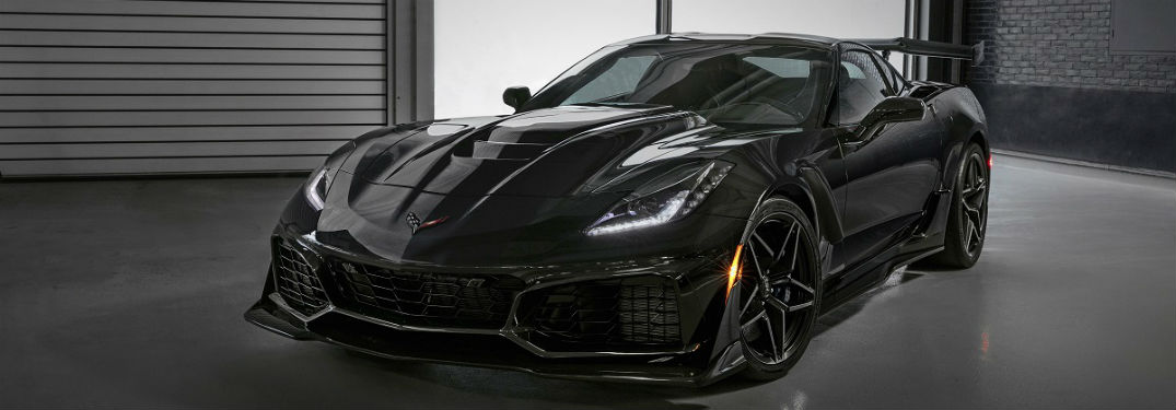 2019 corvette zr1 in black in dark hangar garage