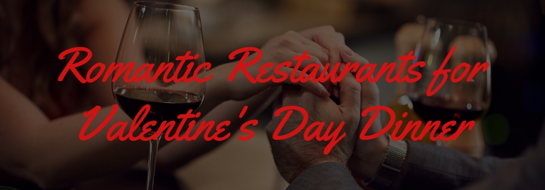 Couple Holding Hands at Dinner Table with Wine Glasses in Background with Red Romantic Restaurants for Valentine's Day Dinner Script
