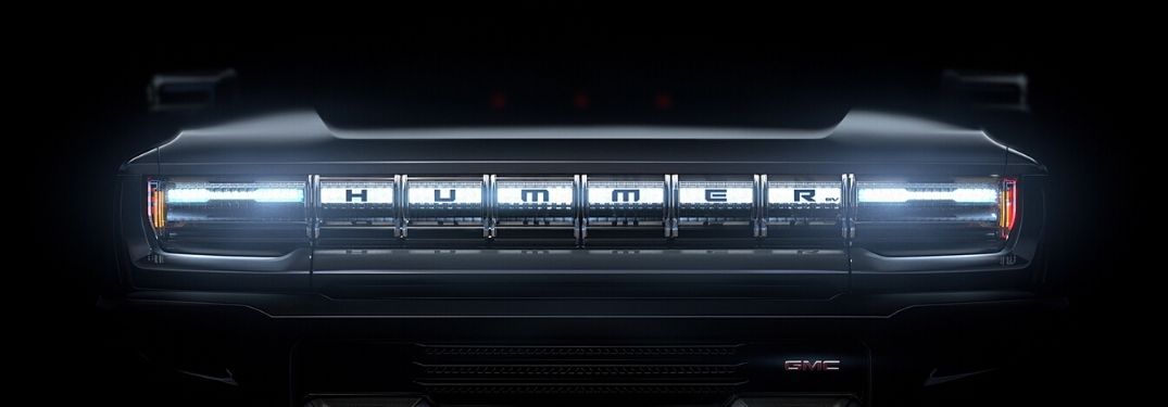 GMC Hummer EV Grille and Headlights on Black Background