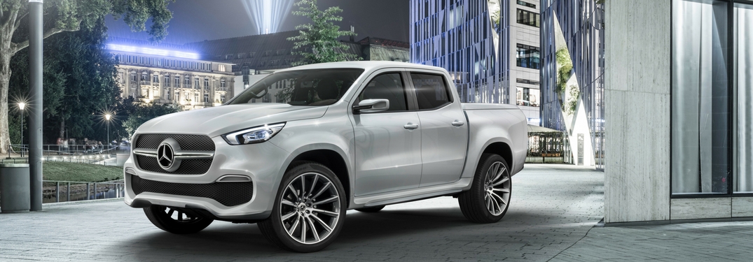 mercedes-benz silver x-class luxury truck at night