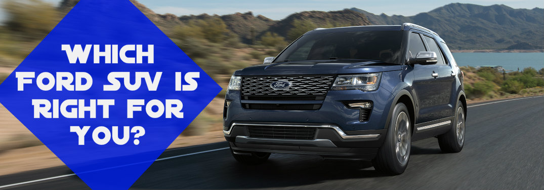 2018 Ford Explorer with the words which Ford SUV is right for you