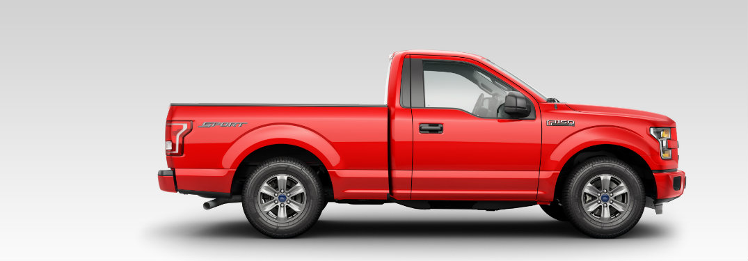 side view of a red 2018 Ford F-150 XL