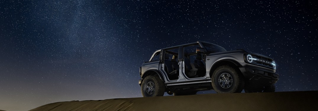 2021 Ford Bronco Sport with doors removed in front of night sky