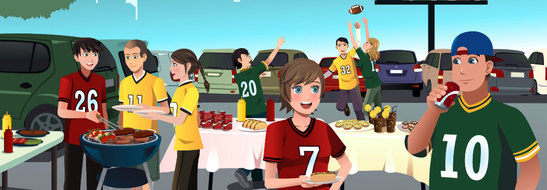 graphic illustration of young people at football tailgate party