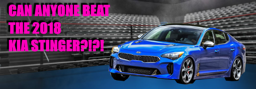 2018 kia stinger in boxing ring with text can anyone beat the 2018 kia stinger overlaid