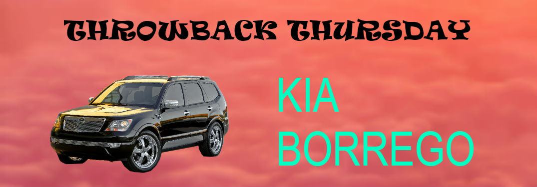 Throwback thursday kia borrego on cloudy background with text overlaid