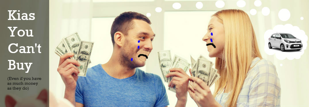 young couple crying over the fact that they can't buy the kia picanto in the US