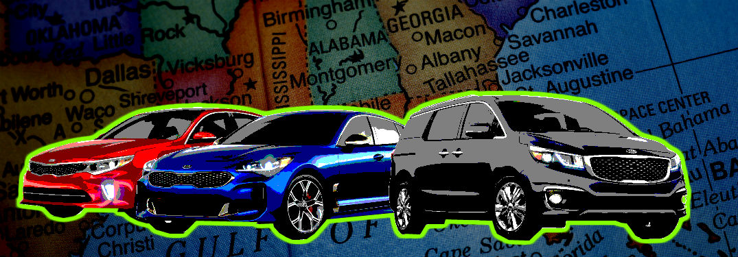 artsy edit of 2018 kia models in front of a map