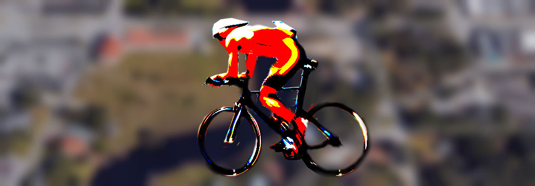 new port richey aerial view with posterized bicyclist in front of it