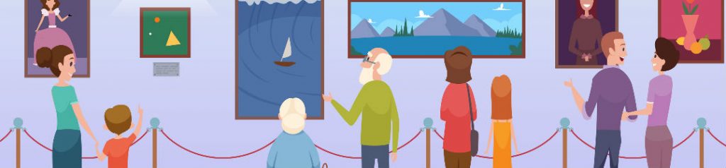 Vector image of people looking at art