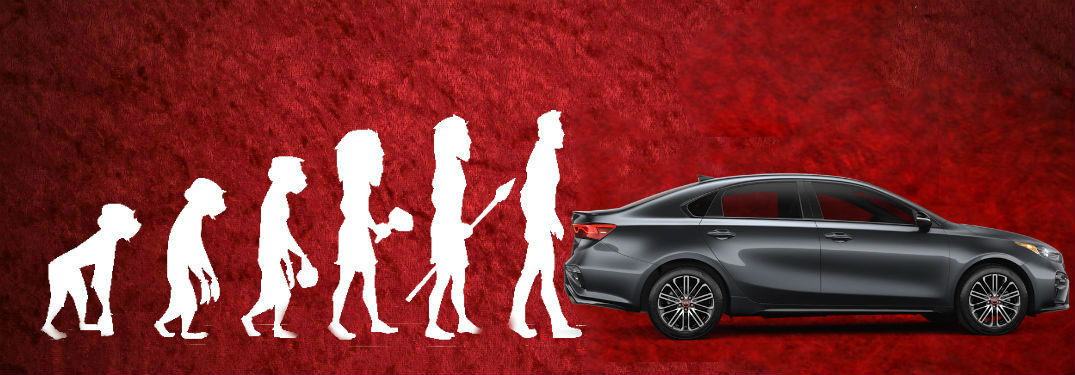 Evolution of Man graphic with 2020 Kia Forte